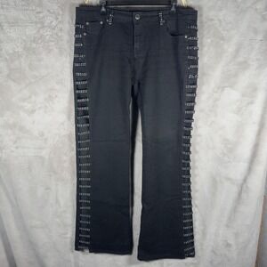 Biker Design USA Black Rhinestone Ladder Cut Out‎ Side Jeans Women's Size 18